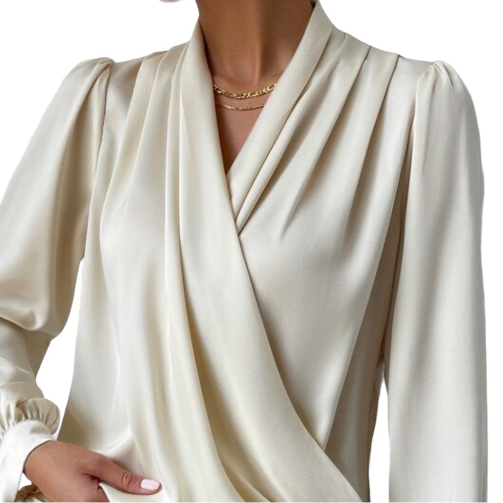 SHEIN Blouse - V-Neck Long Sleeve Crisscross Elegant Top